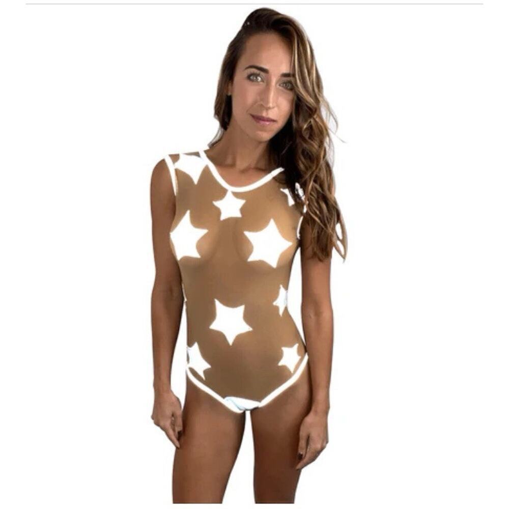 🦋B2G1🦋NEVANUDE Reflective Star Struck Stars Nude Mesh One Piece Bodysuit